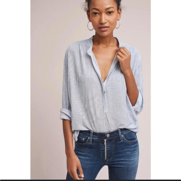 AG Adriano Goldschmied Anthropologie Audryn Henley Striped Top Small Retail $138 - Picture 1 of 7